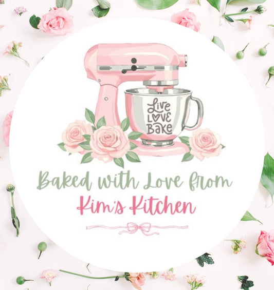Personalized Baking decor 2 inch stickers- Watercolor Mixer Design- 12 ct or 24 ct